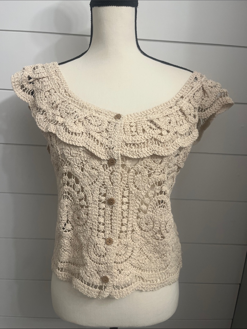 Crochet Off-Shoulder Sweater Top - Cream